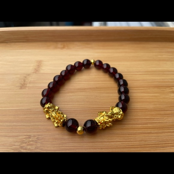 Hand Crafted Jewelry - Red Garnet Double Pixiu Wealth Bracelet